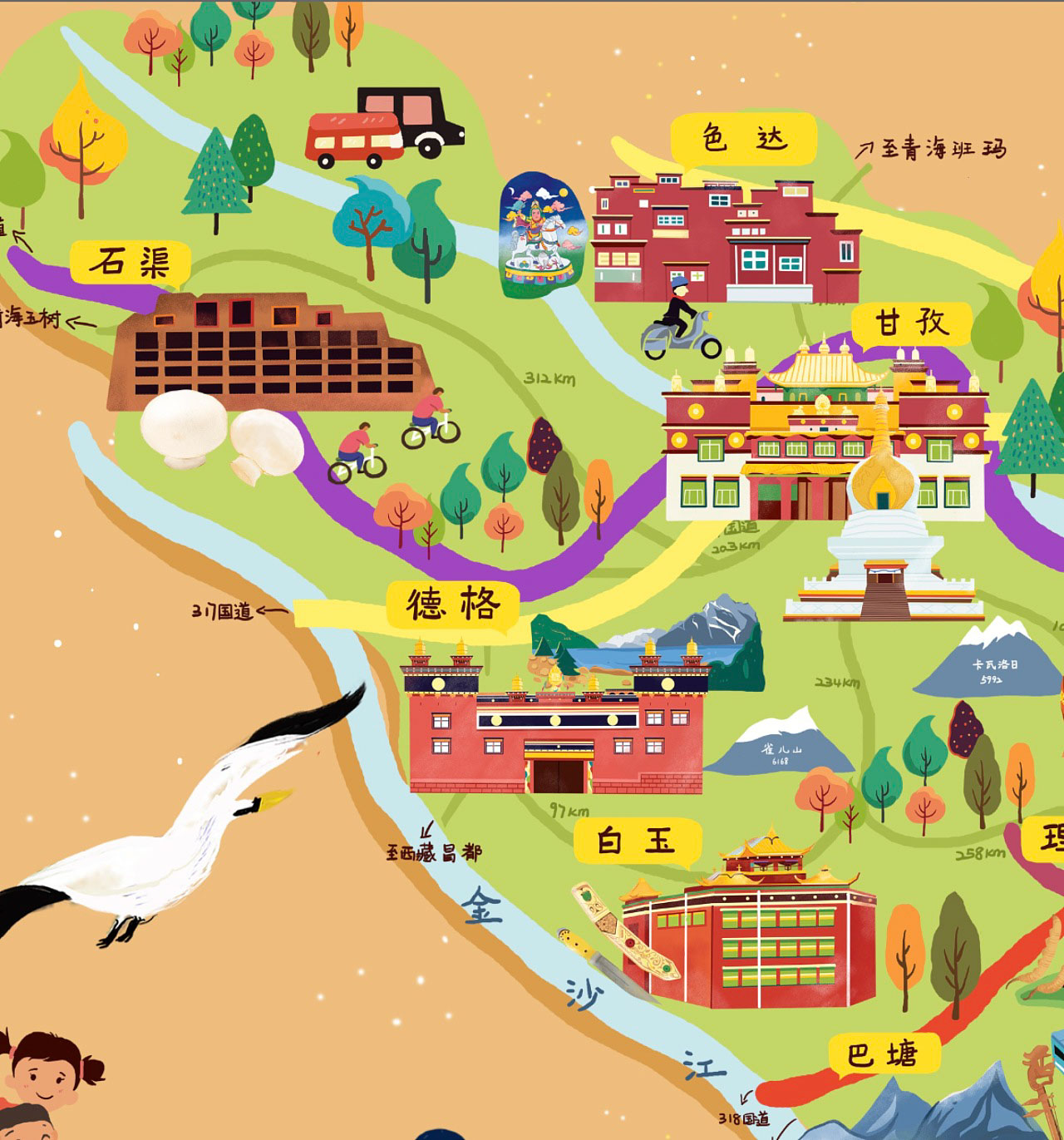 白鹭湖管理区手绘地图景区的文化宝库